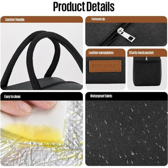 Insulated Lunch Bag Large Reusable Cooler Tote for Women Men Work Picnic Travel - Picture 5 of 7